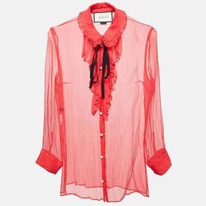 Gucci Pink Chiffon Ruffled Sheer Shirt M